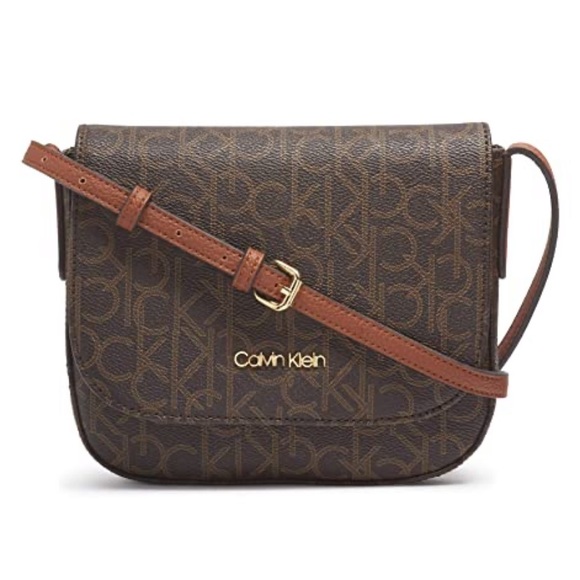 CK, Faux Brown Leather Logo, Crossbody Purse, EUC